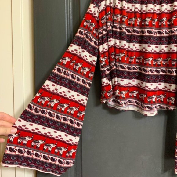 New H&M x Coachella elephant tribal festival bohemian boho cold shoulder blouse - Picture 9 of 14